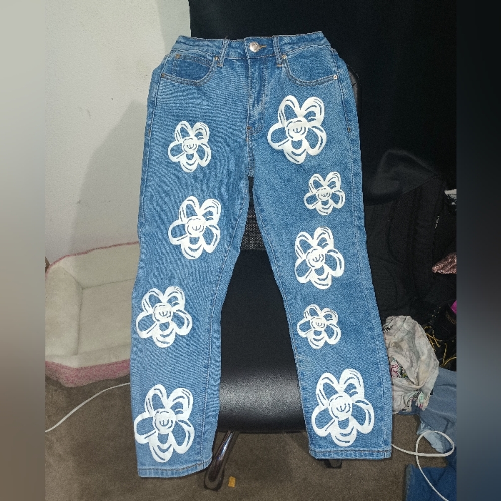 Light blue with white flowers
